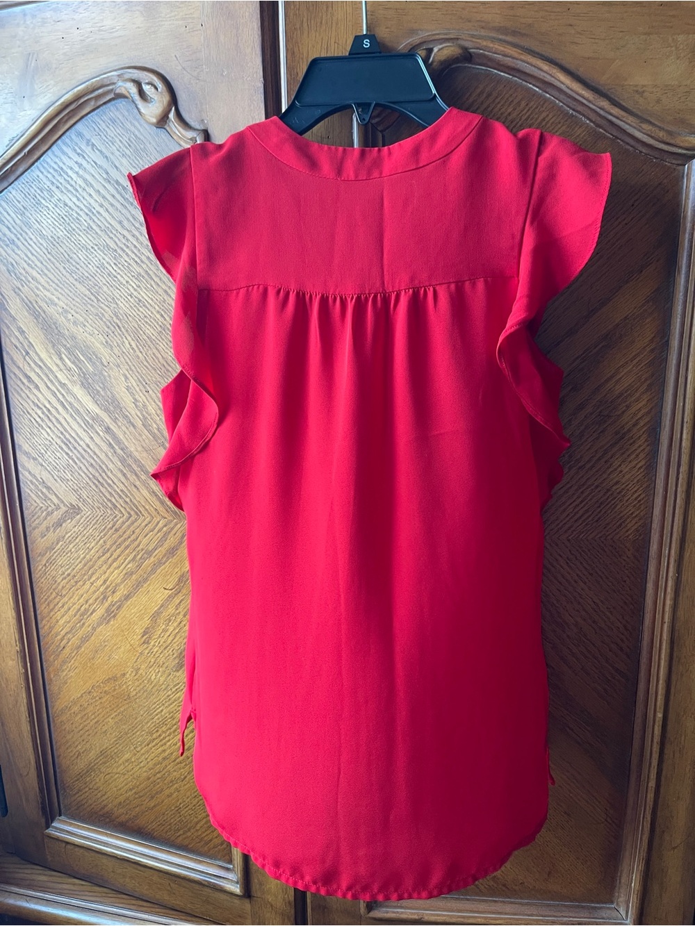 Express Red V-Neck Flutter Sleeve Blouse - Picture 6 of 6